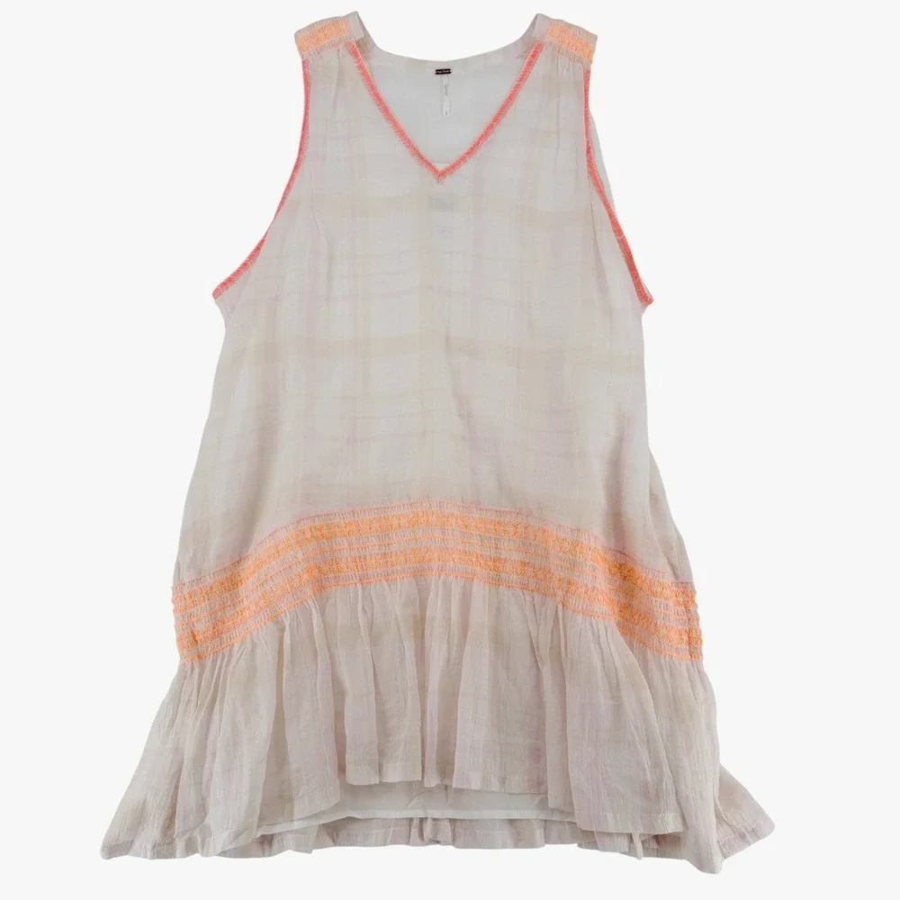 Free People Run With Me Plaid Mini Dress Ivory S NWT Boho - Picture 15 of 16